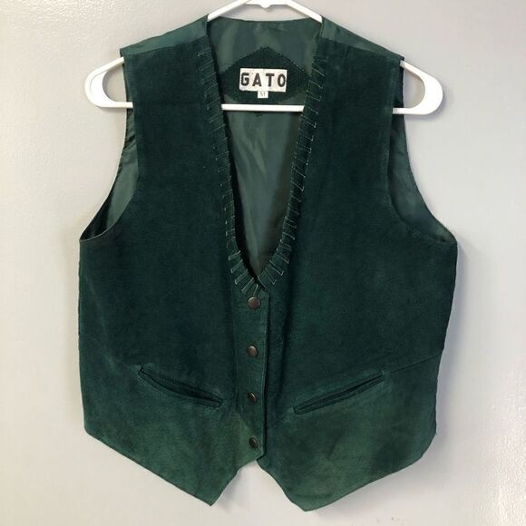 suede leather gato western wear size medium dark green cowboy vintage props - Picture 1 of 11